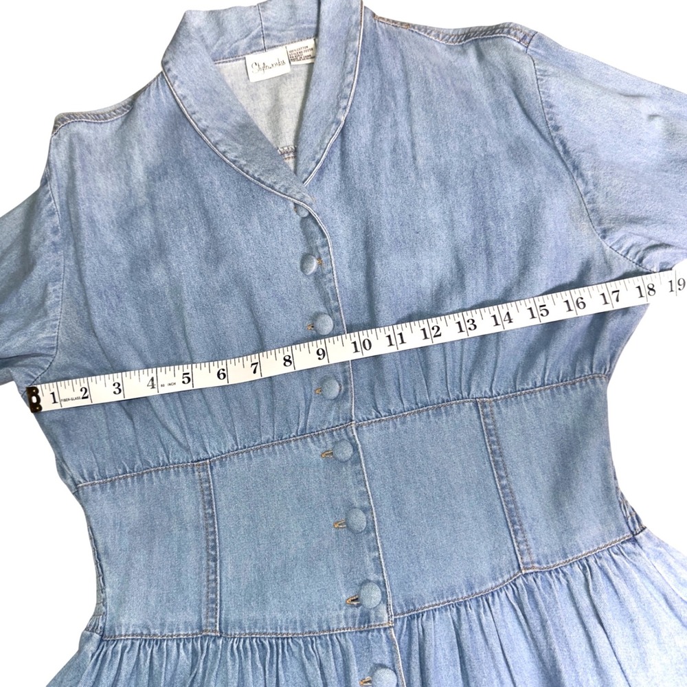 VTG 90s Styleworks Denim Midi Dress 8 Long Sleeve Button Front Western Prairie * - Picture 13 of 14